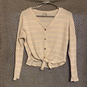 Waffle button down striped long sleeve.